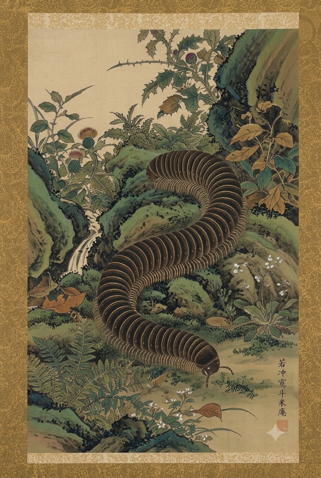 伊藤若冲風絵図　ヤスデとムカデ