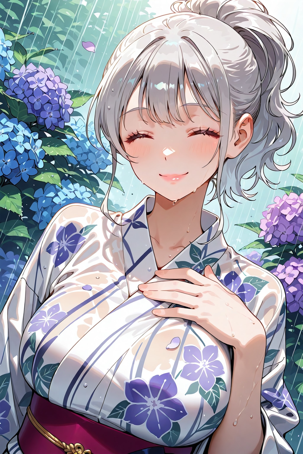 紫陽花と浴衣