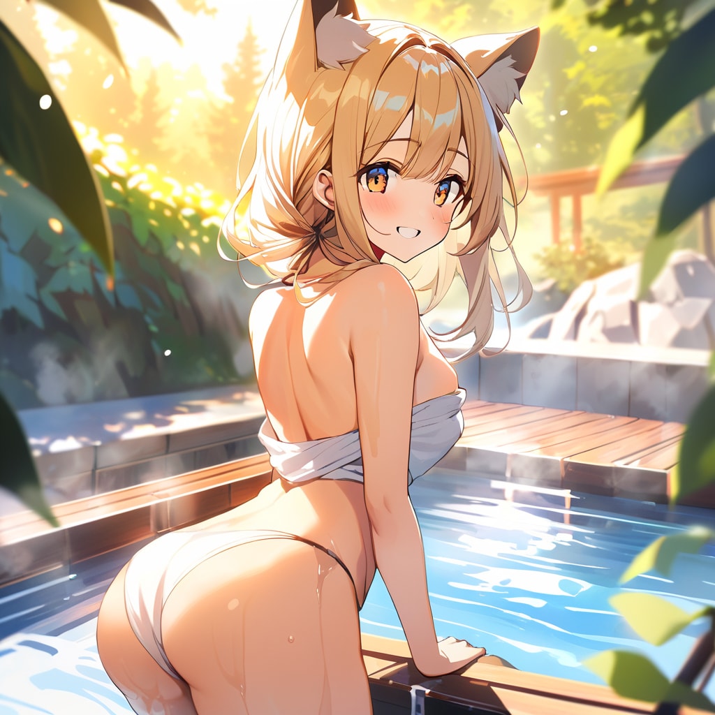 温泉金髪ケモミミさん