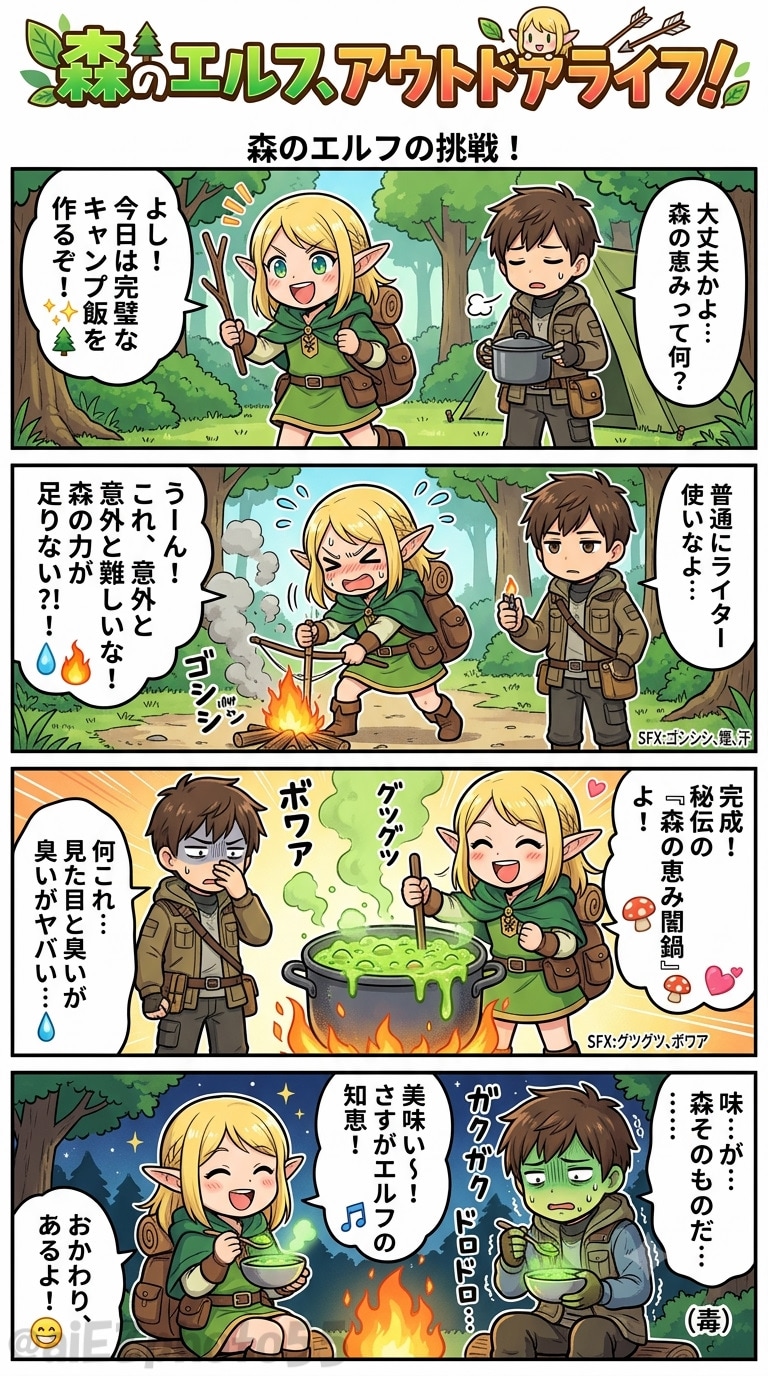 森のエルフ、アウトドアライフ！ 森のエルフの挑戦！