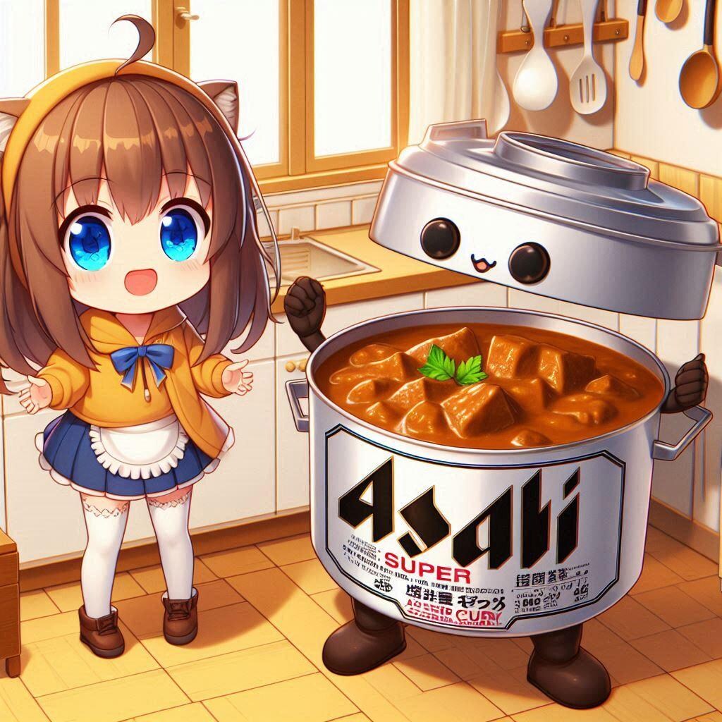 隠し味にビールを入れてカレーを作る小さな女の子
