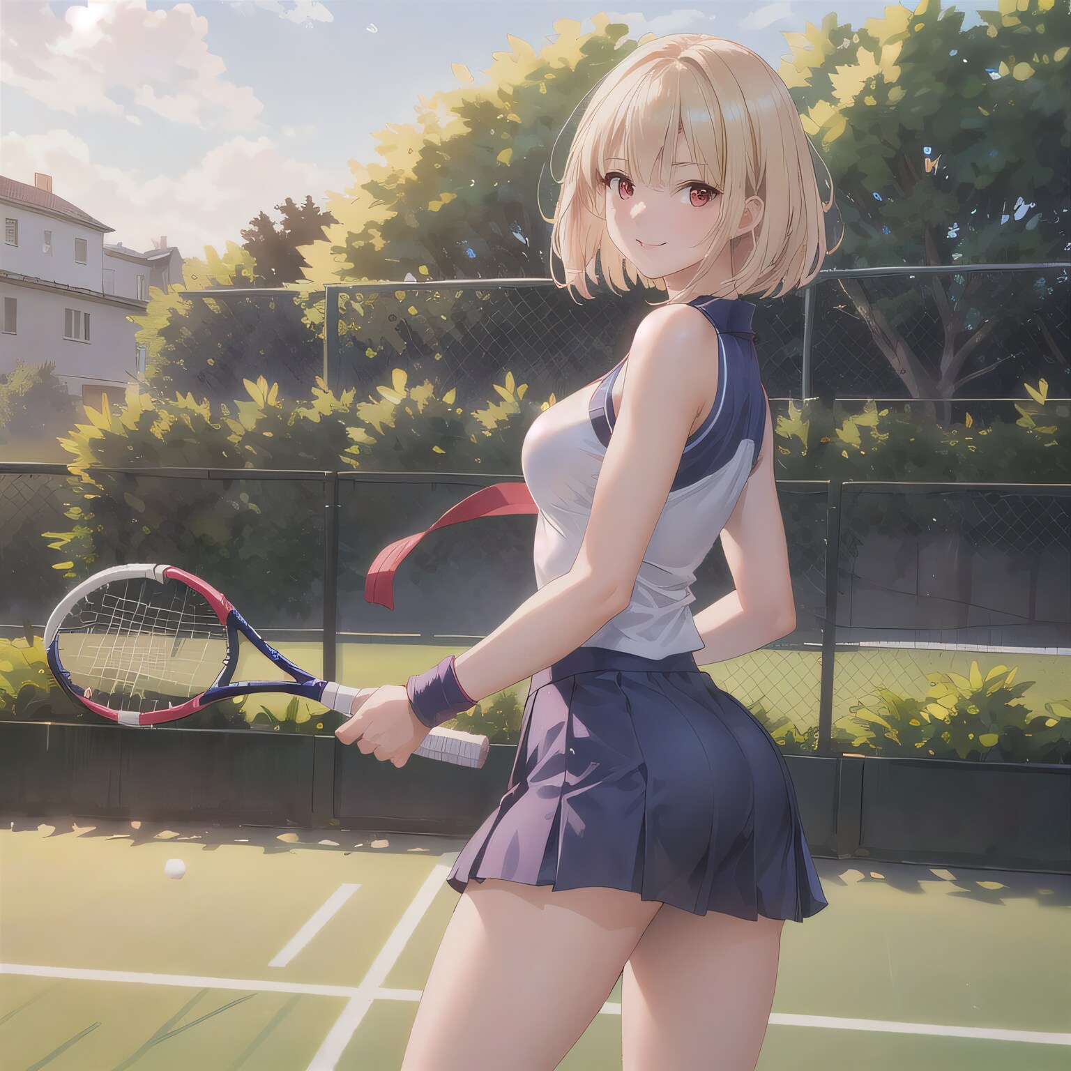 金髪ボブでテニスウェアの少女５ | の人気AIイラスト・グラビア