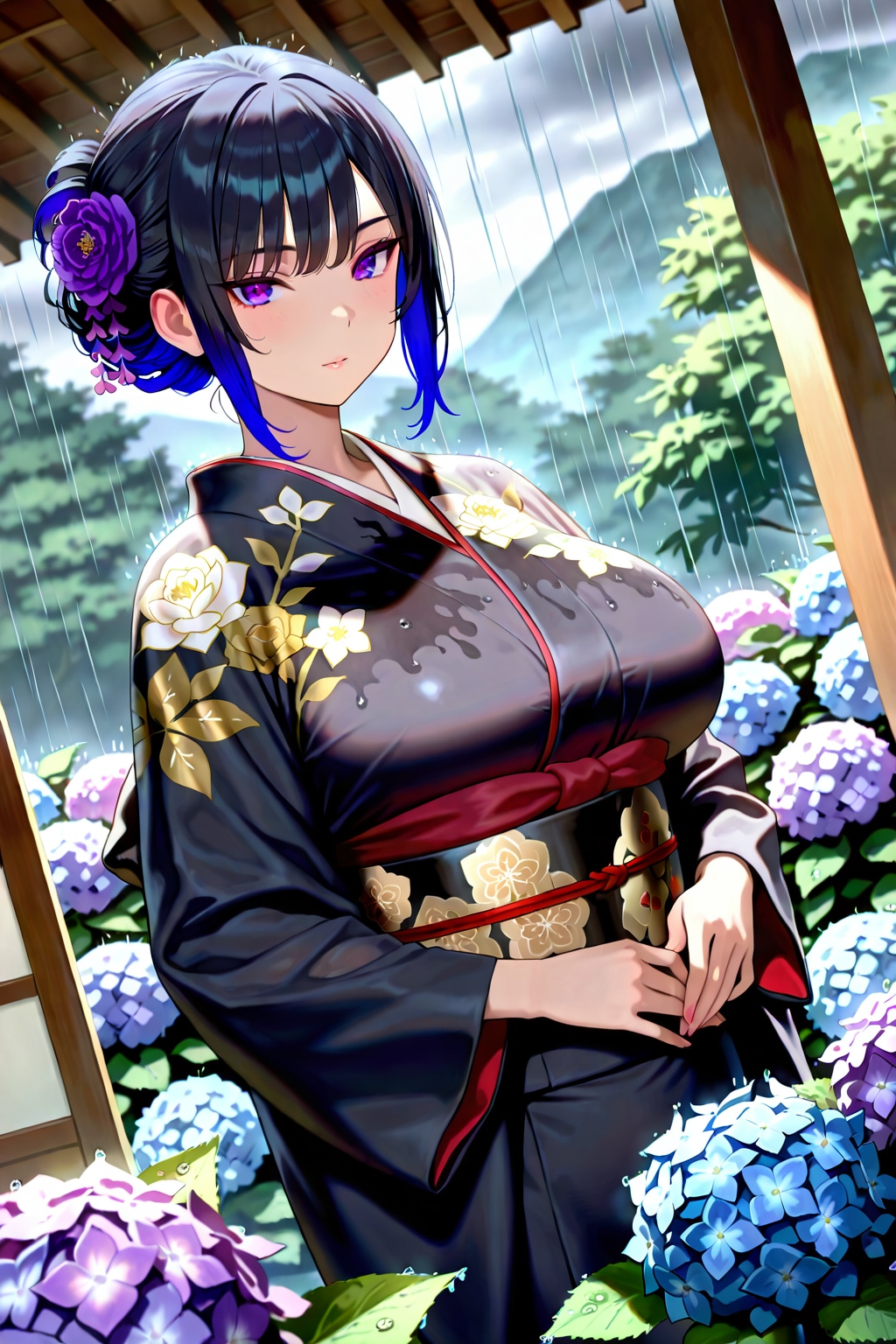 紺髪と紫陽花、時々雨