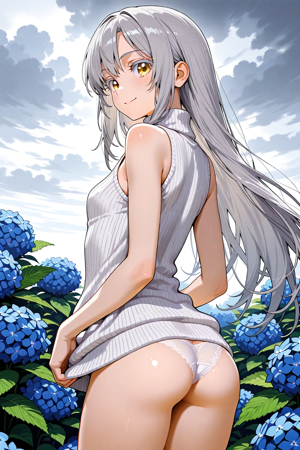 紫陽花と美少女とおしり