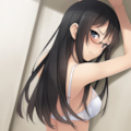 half-closed eyes, hands on wall, white lingerie, ass focus-03 5枚目