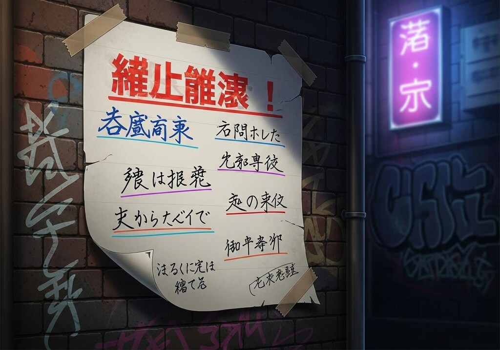 今日は路地裏の紙にいろいろと描かせた