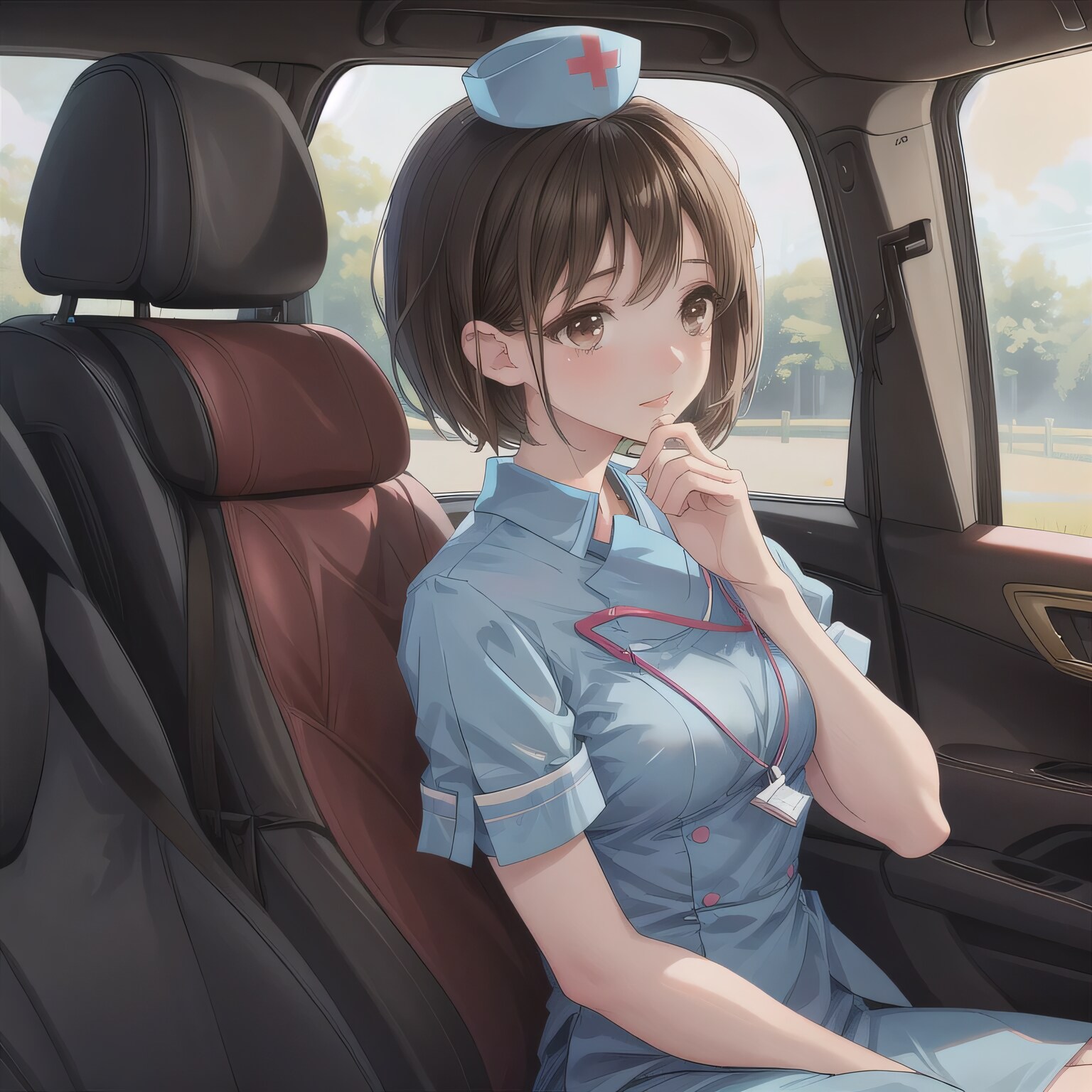 黒髪ボブで車内の少女２ | の人気AIイラスト・グラビア