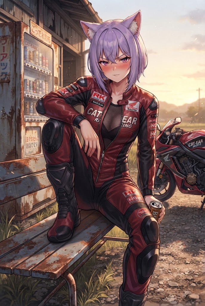 寂れた自販機と缶コーヒーのライダースーツシス | の人気AIイラスト・グラビア