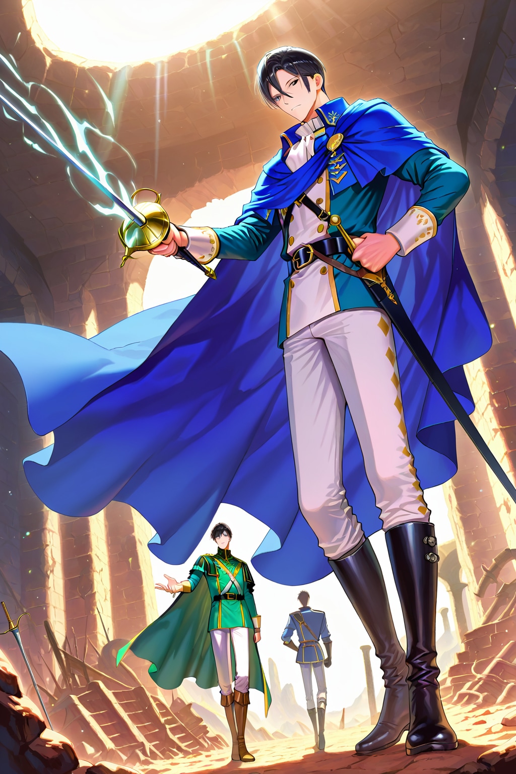 古代遺跡地下,大柄な男性魔法剣士