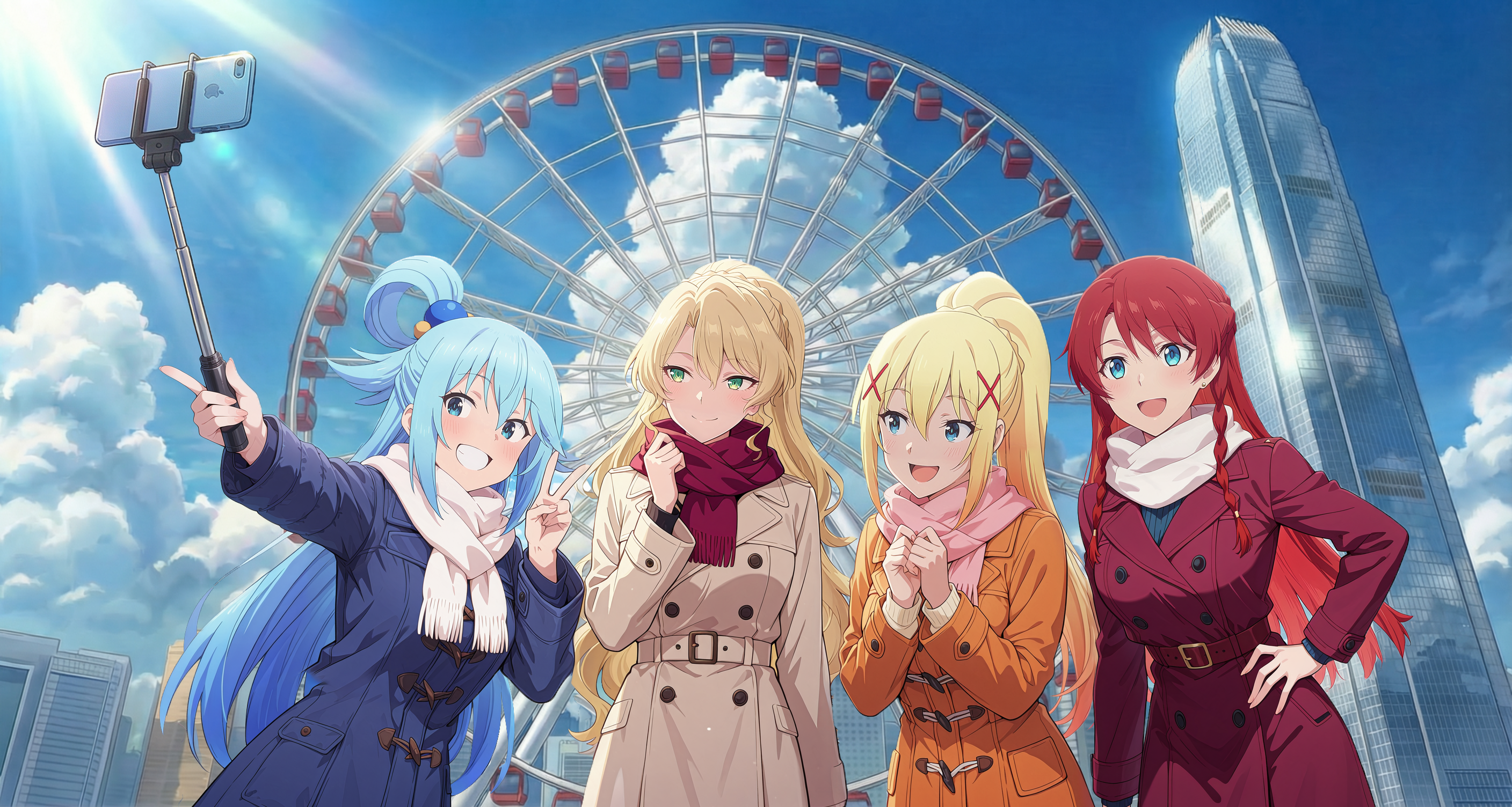 観覧車の下でセルフィータイム! | の人気AIイラスト・グラビア