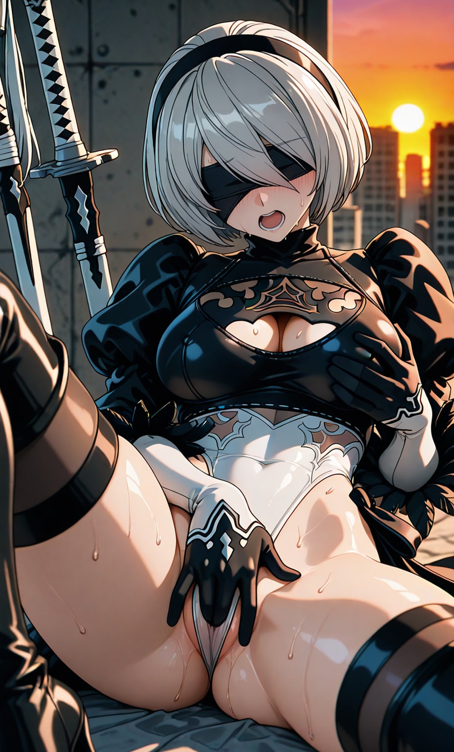 沈む夕日の夕暮れ時に”あのアンドロイド”ちゃんオナニー＆時折乳揉み😍💕（後半はダイレクトよりスカートめくれハイレグが好きな方用）