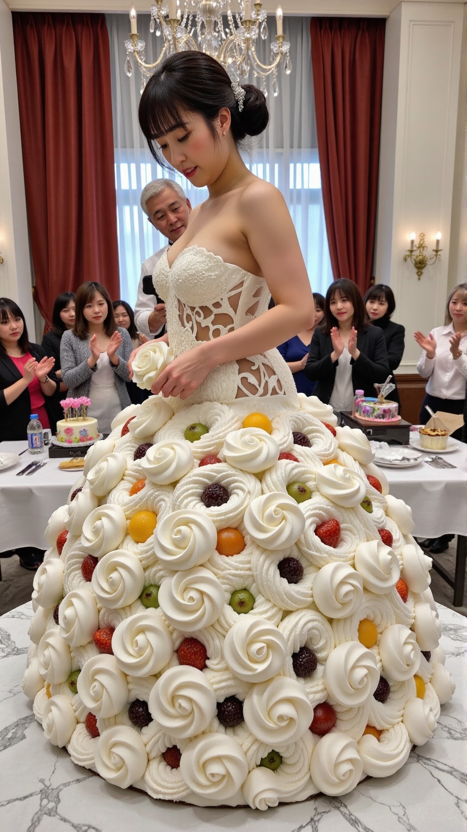 ウェディングドレスケーキのお披露目です。みんな口々に「可愛い♥」って言ってくれてw　幸せかも⋯♬