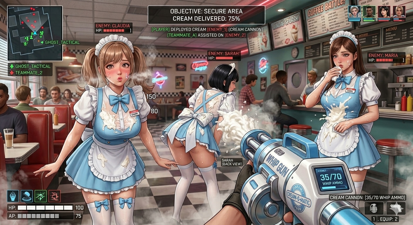ホイップクリームを発射してウェイトレスさんに当てる架空のFPSゲーム「The Whipper」