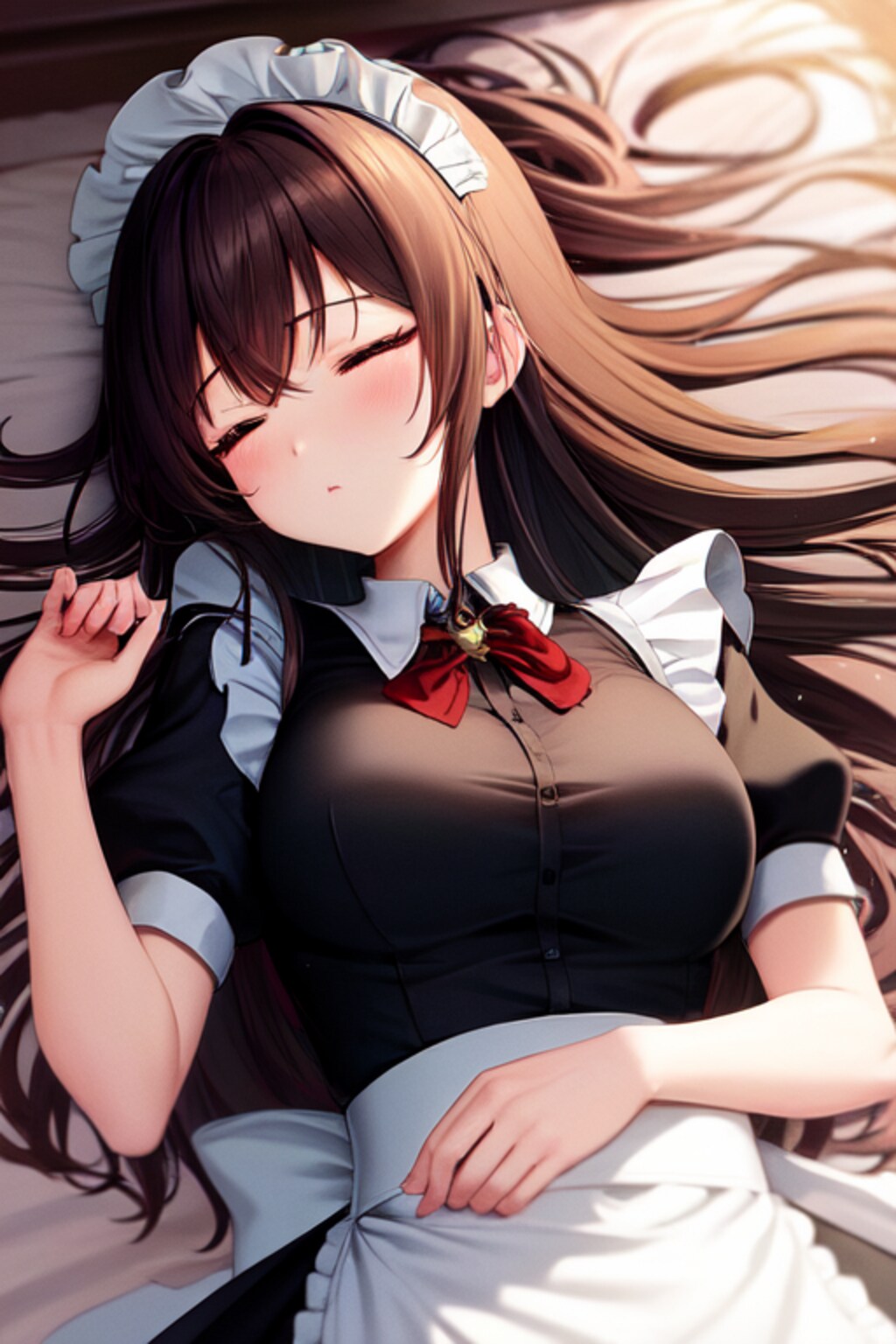 ベッド眠るメイドさん