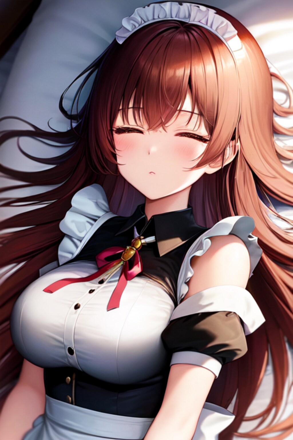 ベッド眠るメイドさん