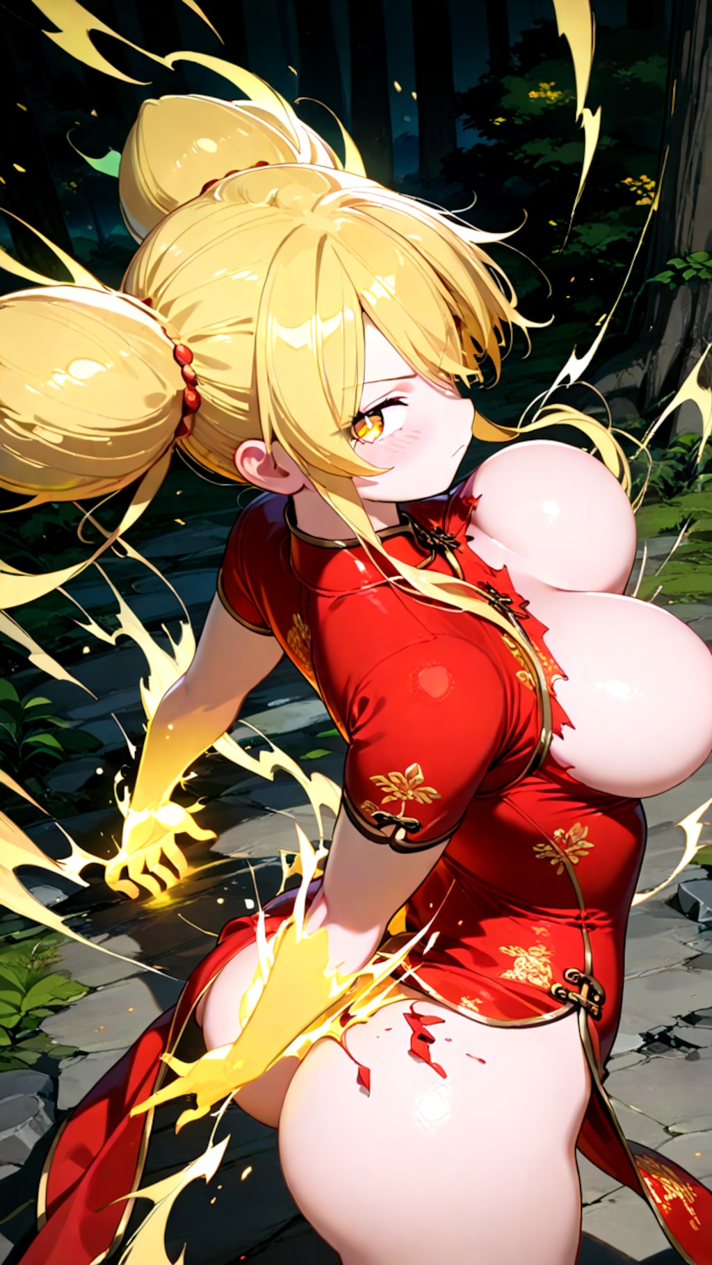 悪の幹部のチャイナ娘の全開戦闘後