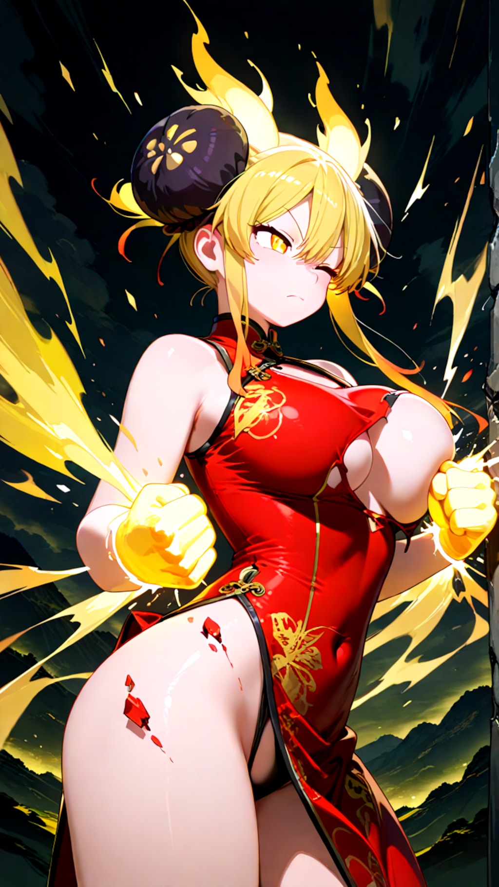 悪の幹部のチャイナ娘の全開戦闘後