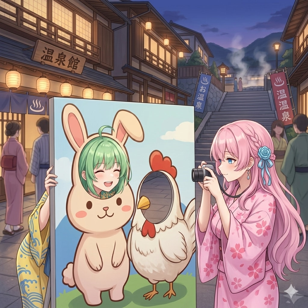 顔パネで記念撮影！ひなみとこまの | の人気AIイラスト・グラビア