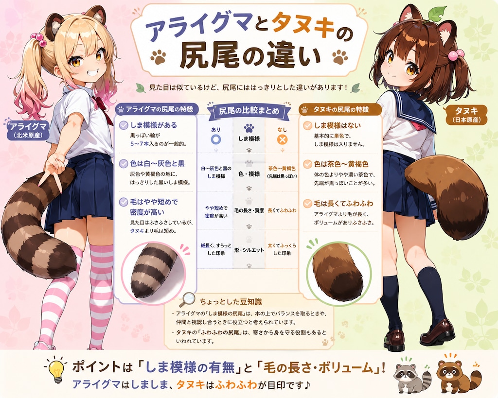 アライグマとタヌキの尻尾の違い
