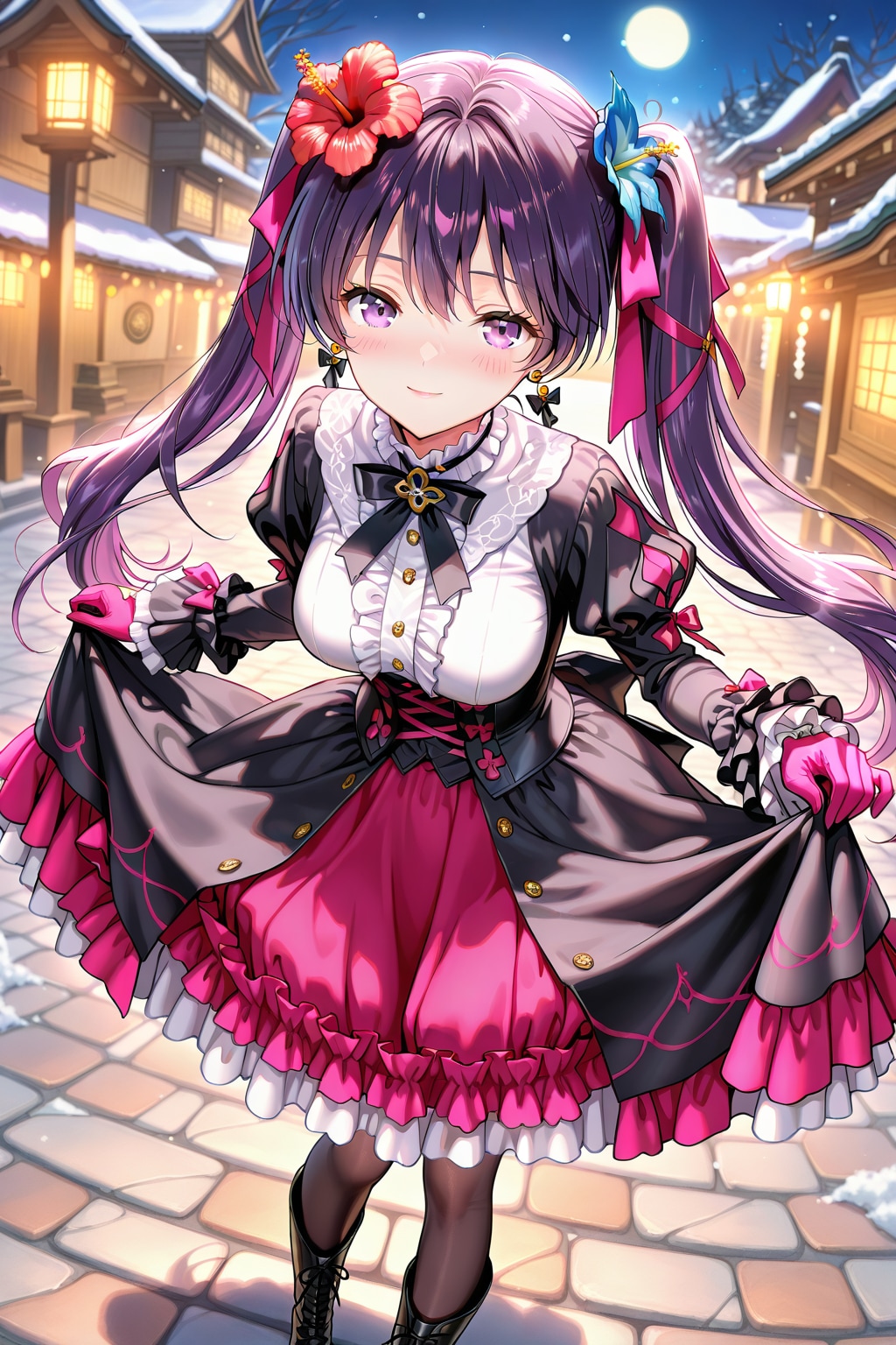 絵梨奈ちゃん❤️桃華ちゃんのWヒロインでゴシックファッション❤️理愛さんの先輩の菜々絵さんが待つ古民家カフェへ向かう道中のシチュエーション❤️ | の人気AIイラスト・グラビア