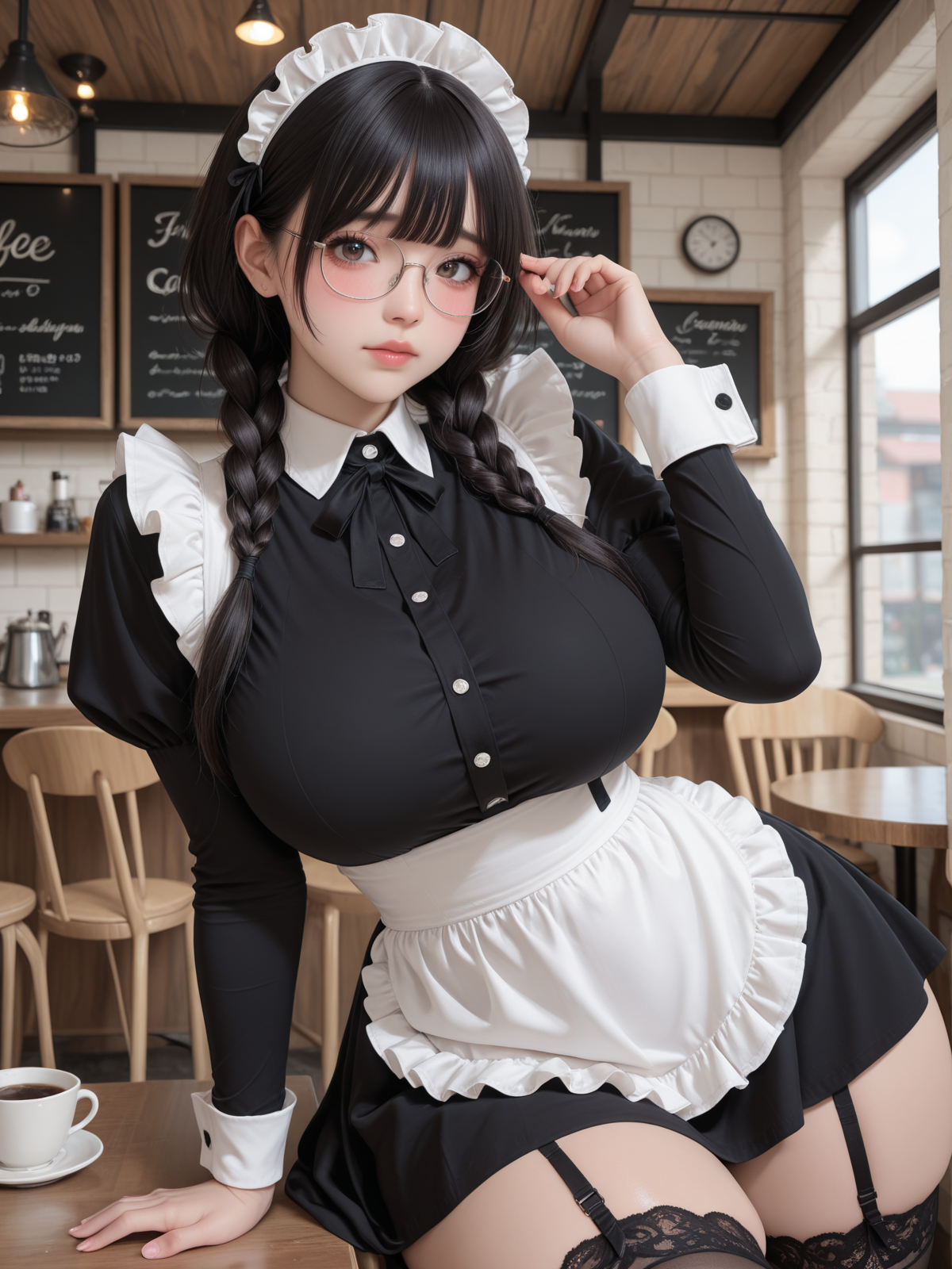 メイドカフェでバイトするメガネ三つ編みJK