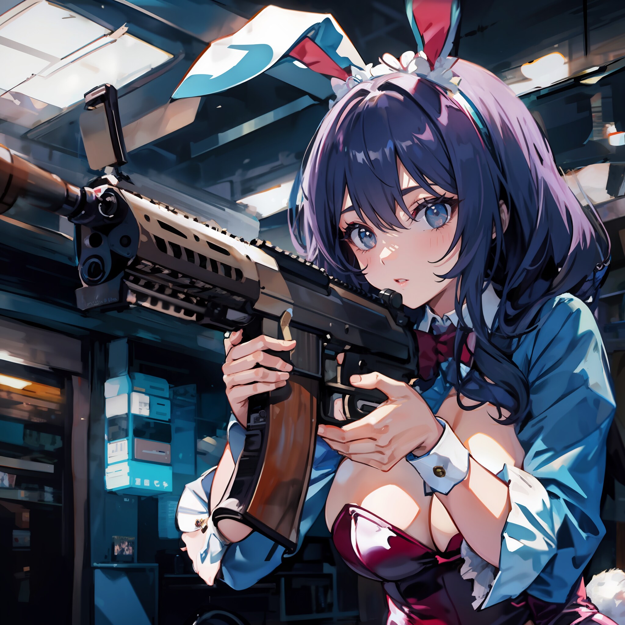 バニースーツと機関銃