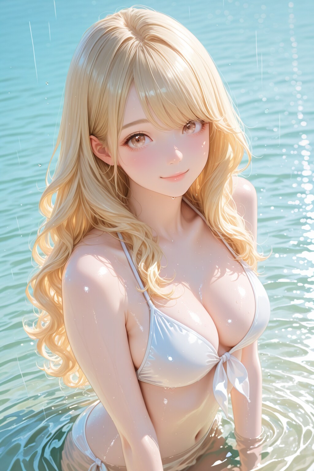 雨の中の海水浴