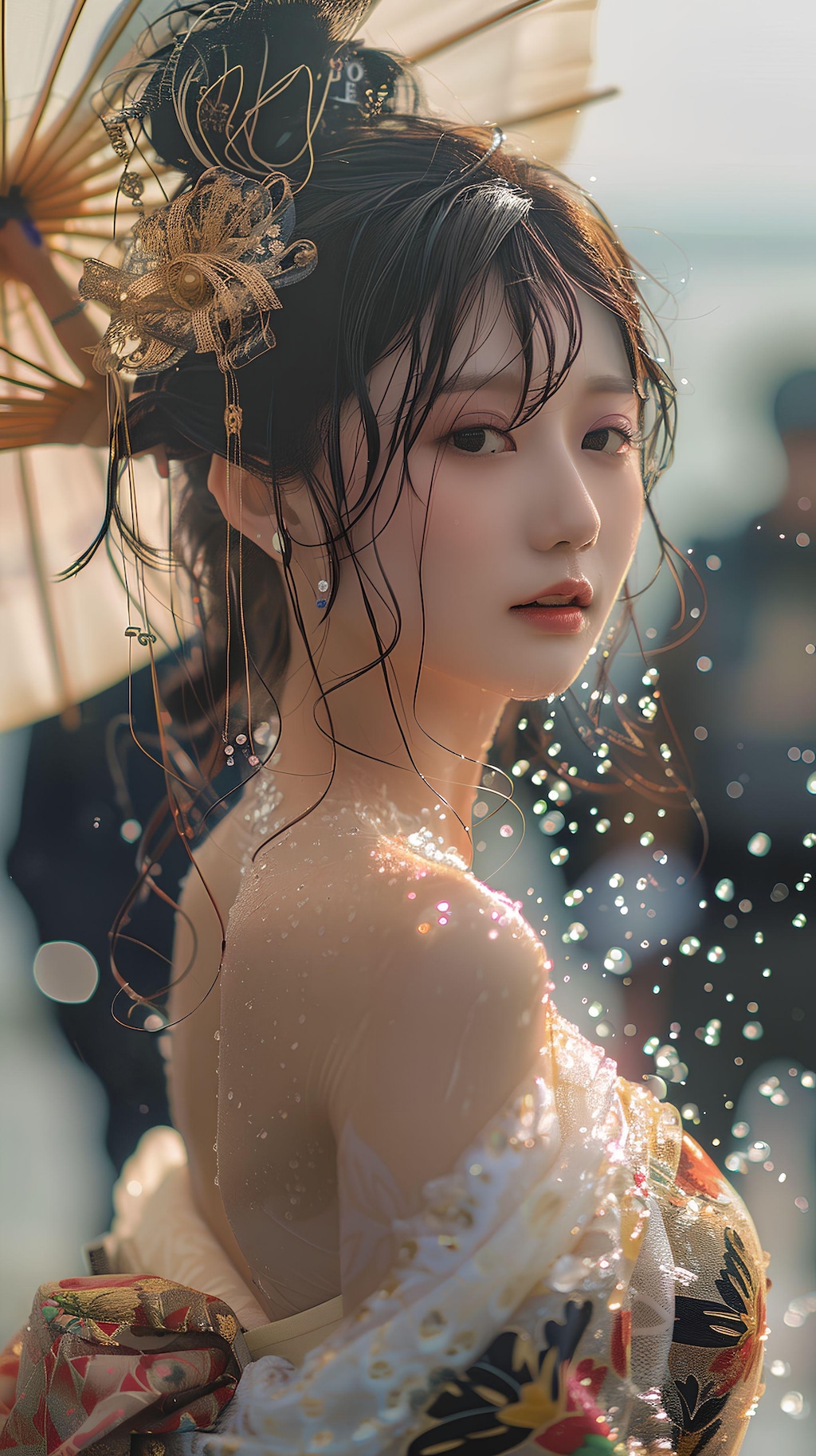 濡れ著物美人