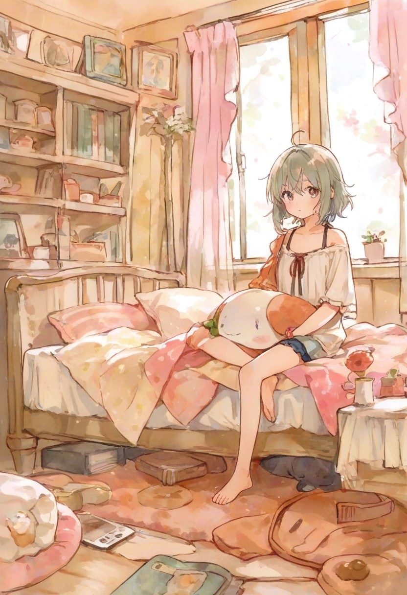 少女の部屋(水彩タッチ)(224) | の人気AIイラスト・グラビア