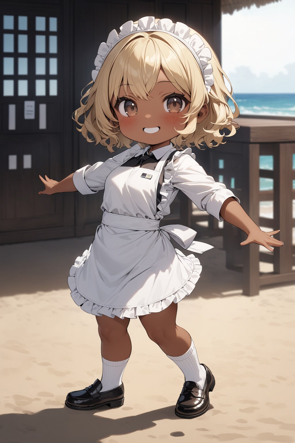 ビーチで働くちびキャラウェイトレスさん Y911