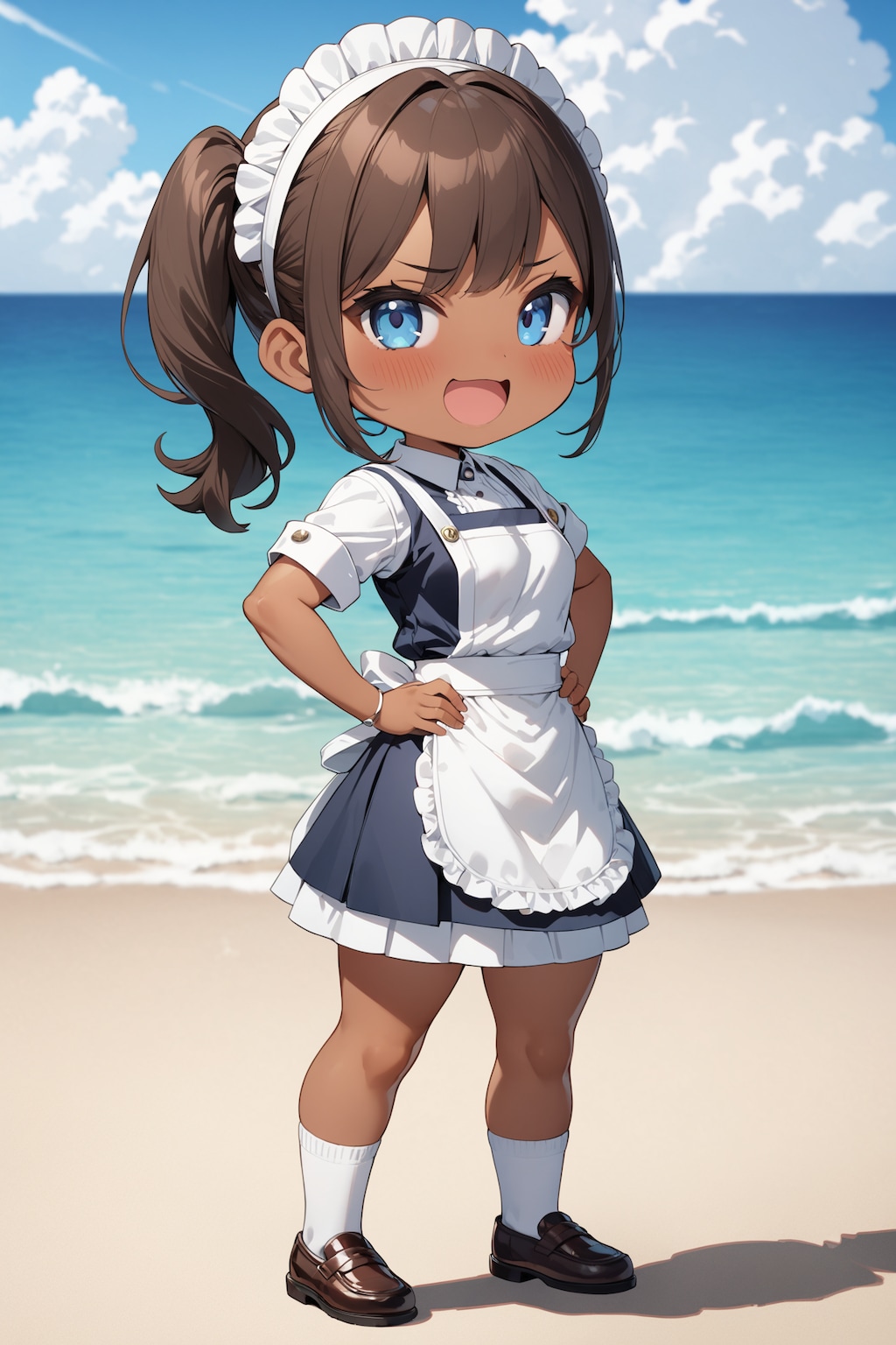 ビーチで働くちびキャラウェイトレスさん Y911