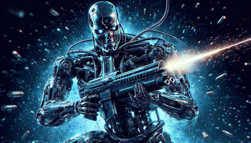 銃を構える某ネーターさんとマシンガンを乱射する某ネーターさん！