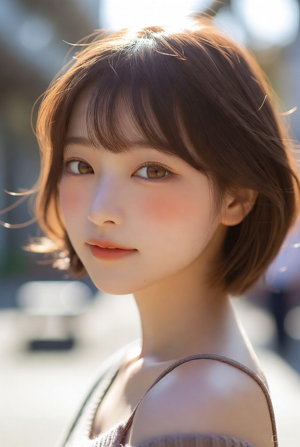 茶髪ボブでキャミソールの美女