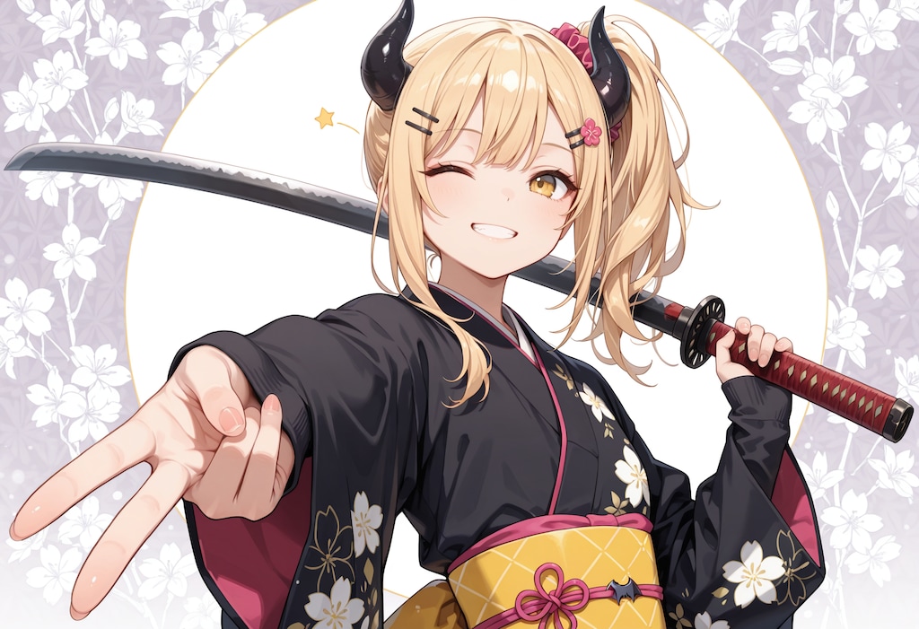 ギャルピースと着物と刀と女鬼高生さん