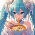 真っ白いドレスでカレーうどんを食べる初音ミク 3枚目