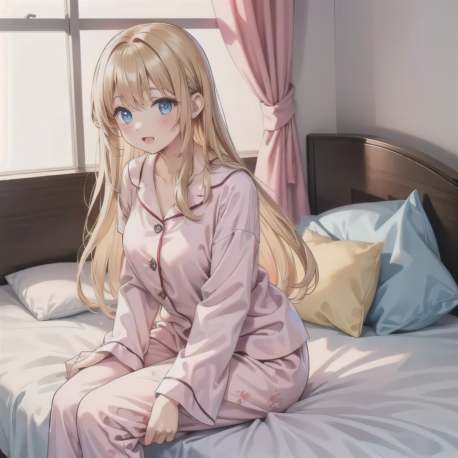 金髪ロングでパジャマの少女 | の人気AIイラスト・グラビア