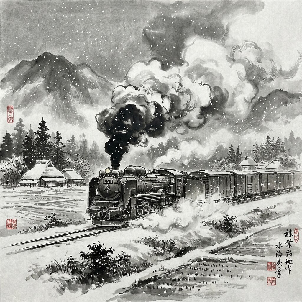 雪降る田舎風景