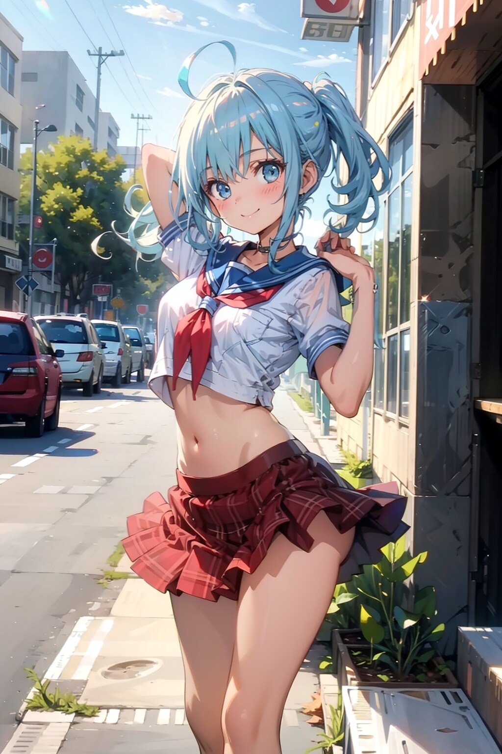 青髪の娘　制服？