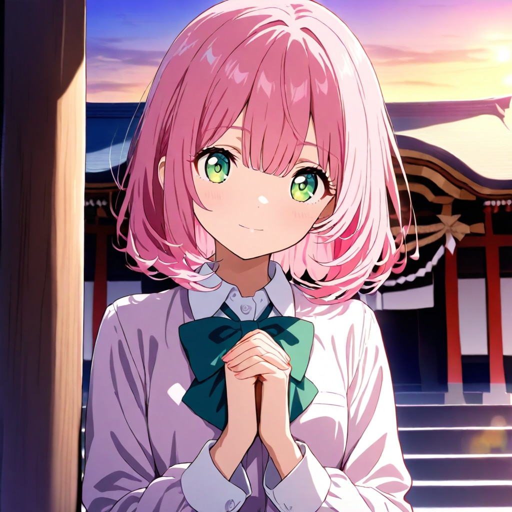 ピンク髪ちゃんのお参り | の人気AIイラスト・グラビア