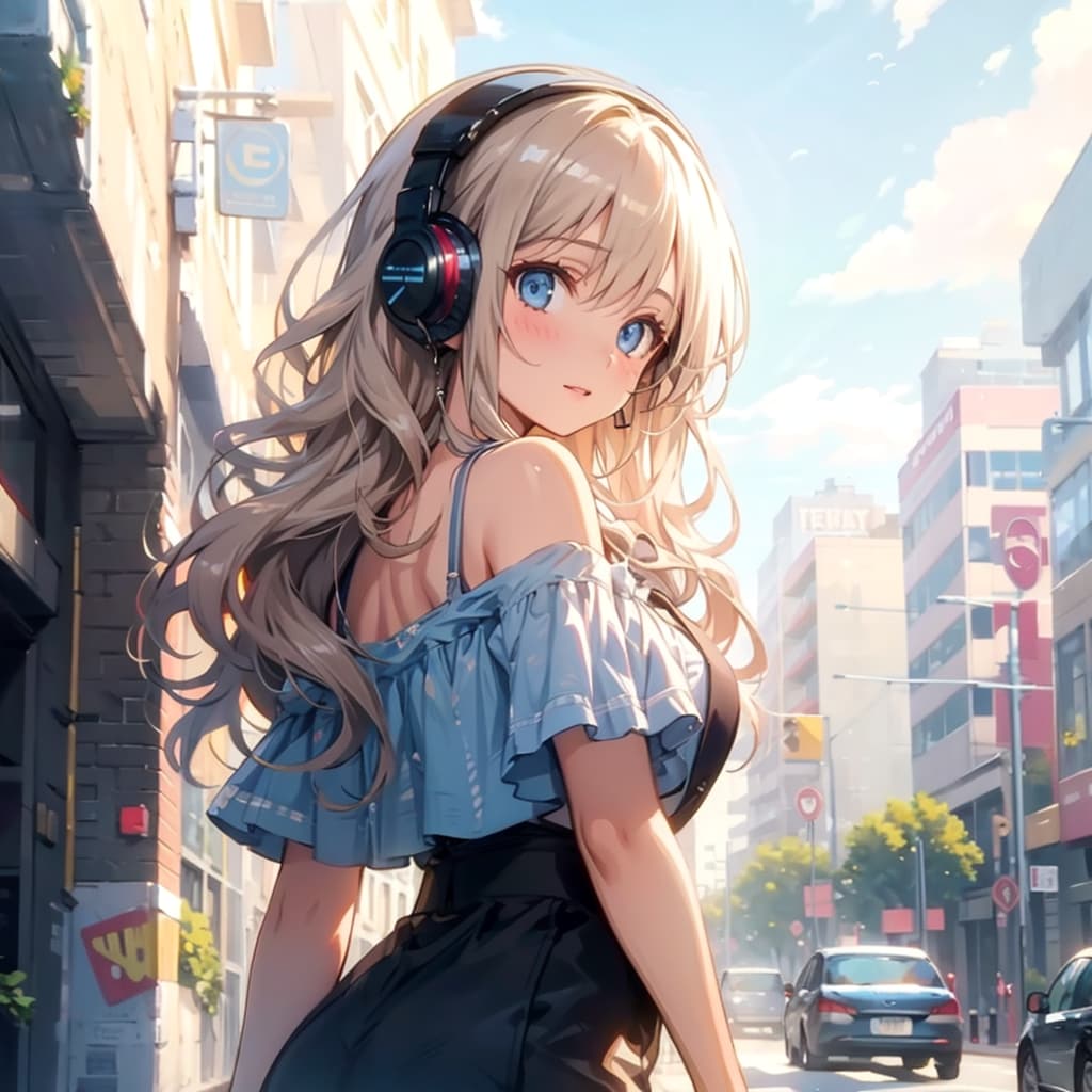 ルナっぽい少女がヘッドフォンをつけて歩いてる | の人気AIイラスト・グラビア