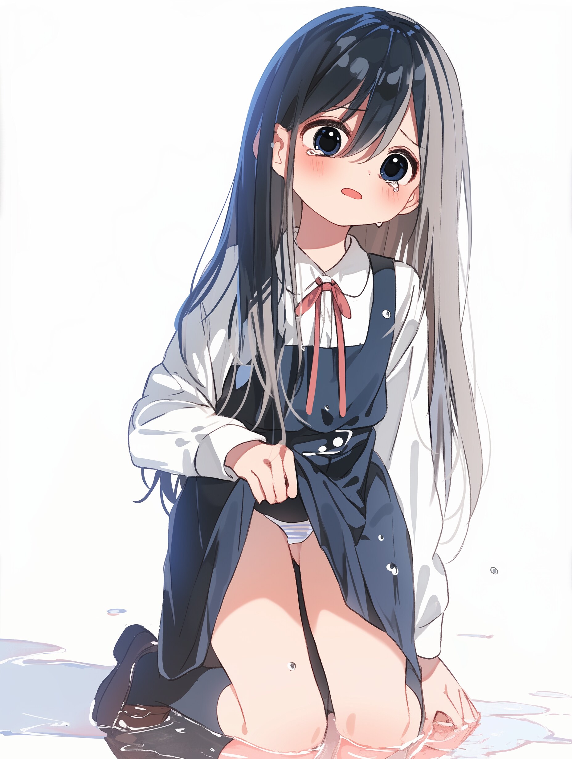 水たまりで転んだ女の子