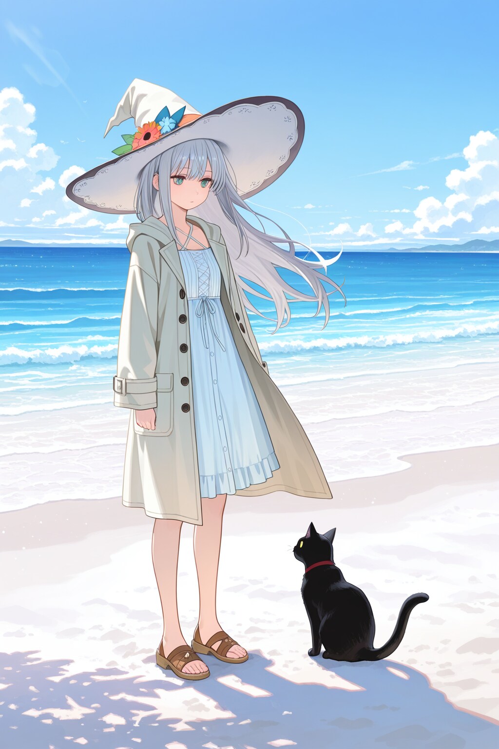砂浜の魔女と黒猫 | の人気AIイラスト・グラビア