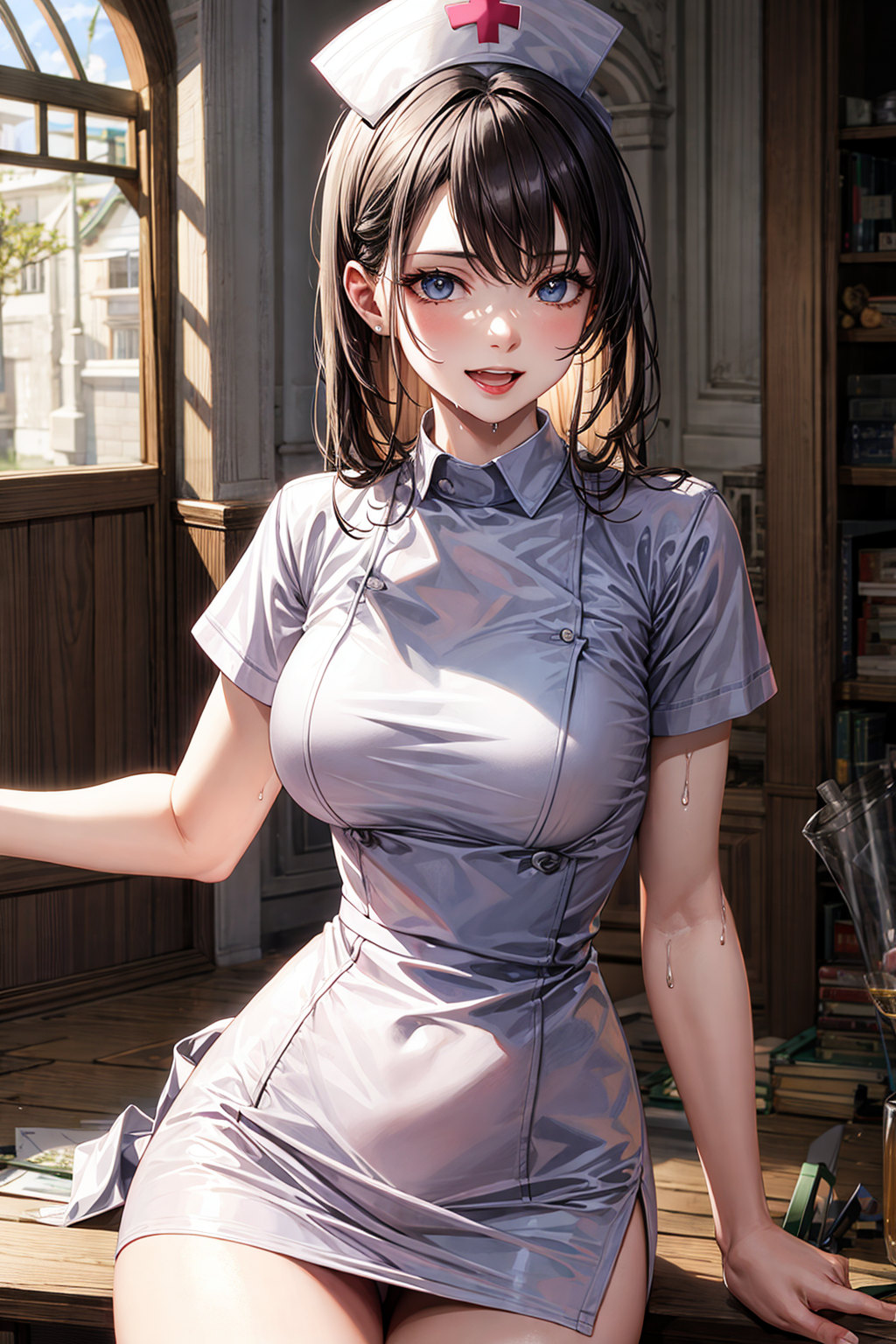 ナースさんに霧吹き