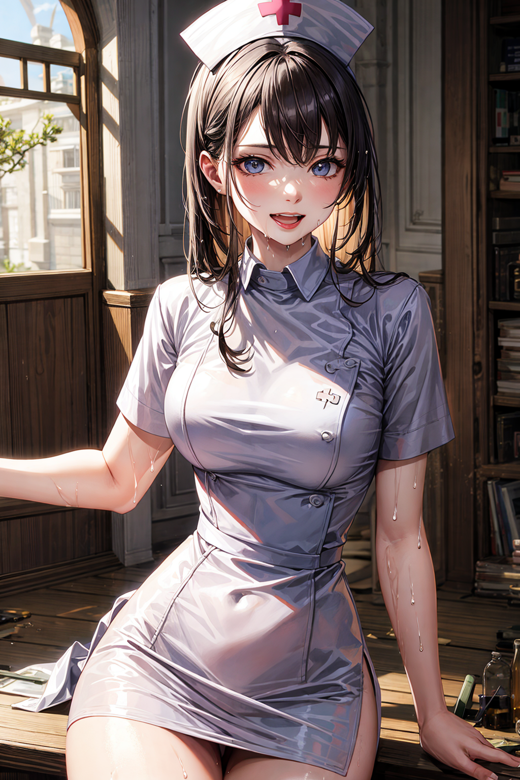 ナースさんに霧吹き