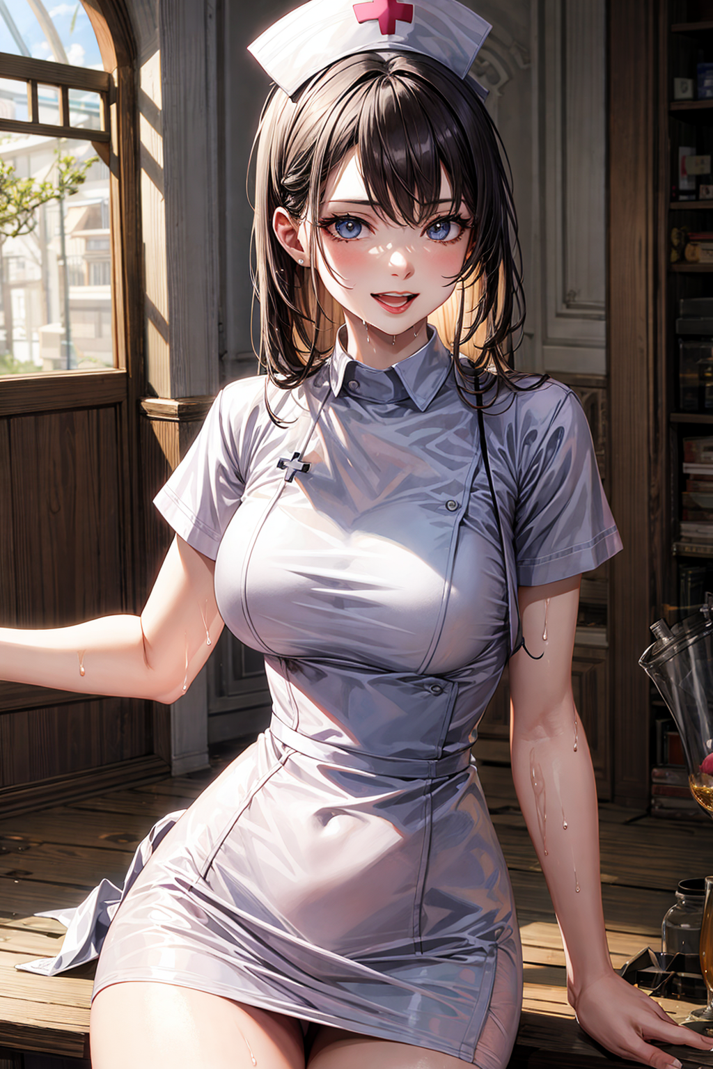 ナースさんに霧吹き