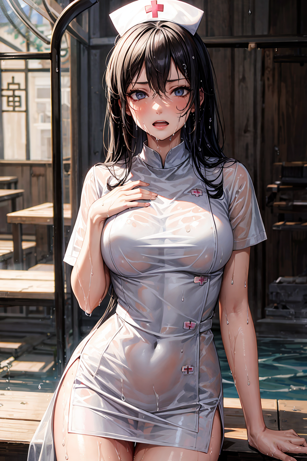 ナースさんに霧吹き