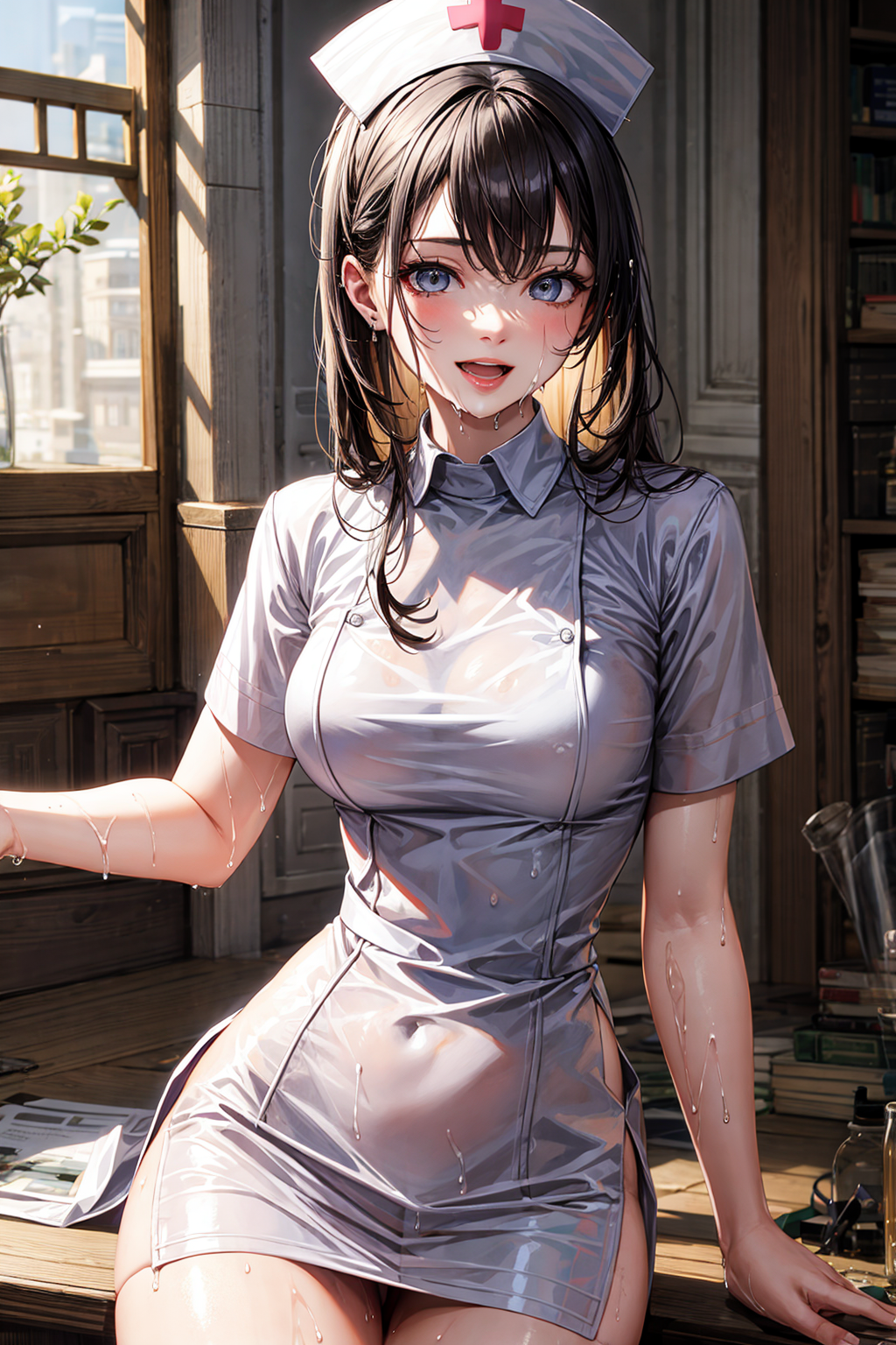 ナースさんに霧吹き