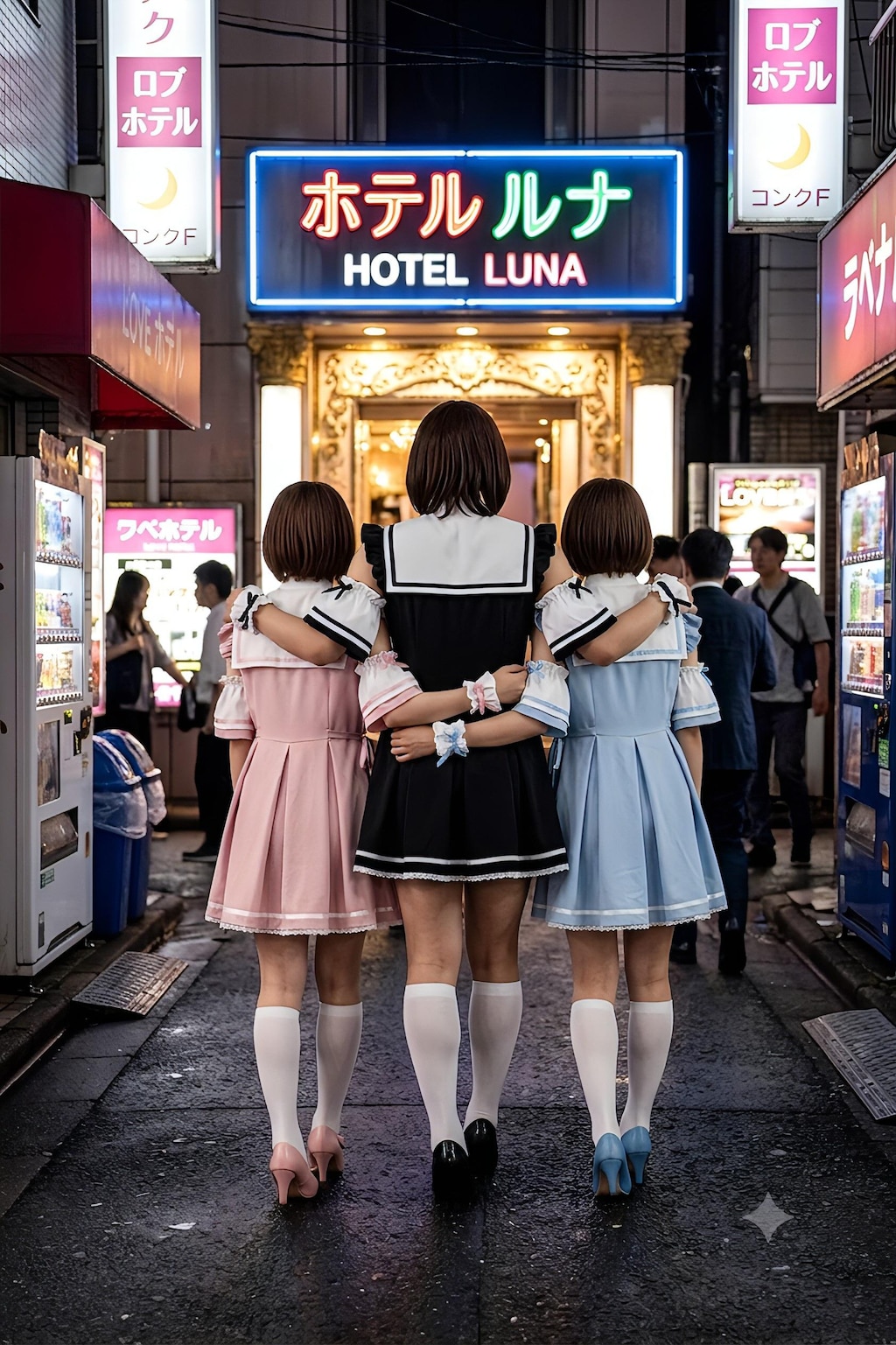 先輩おネイさんとオフ会です🥰お揃いコスで撮影会→路上で盛り上がって→ホテル街へ消えました😍