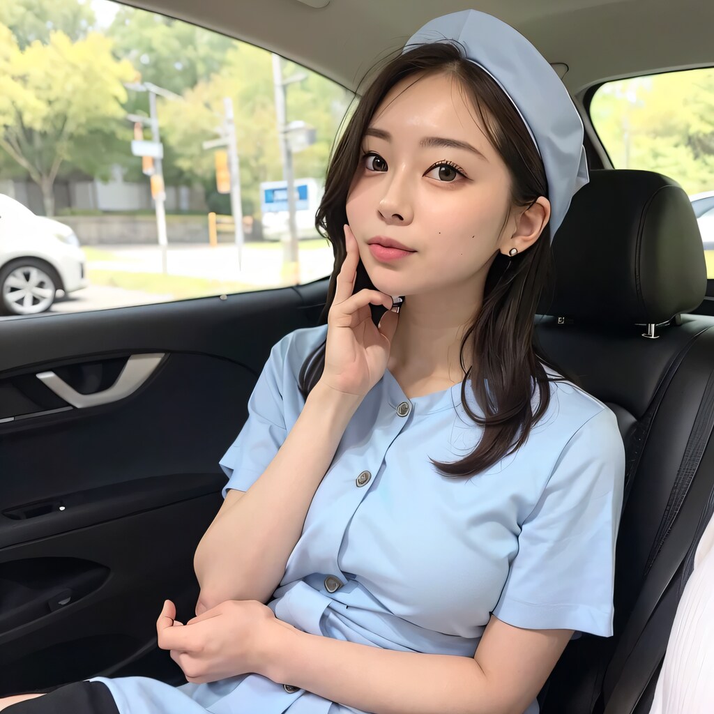 黒髪ロングで車内の美女３０