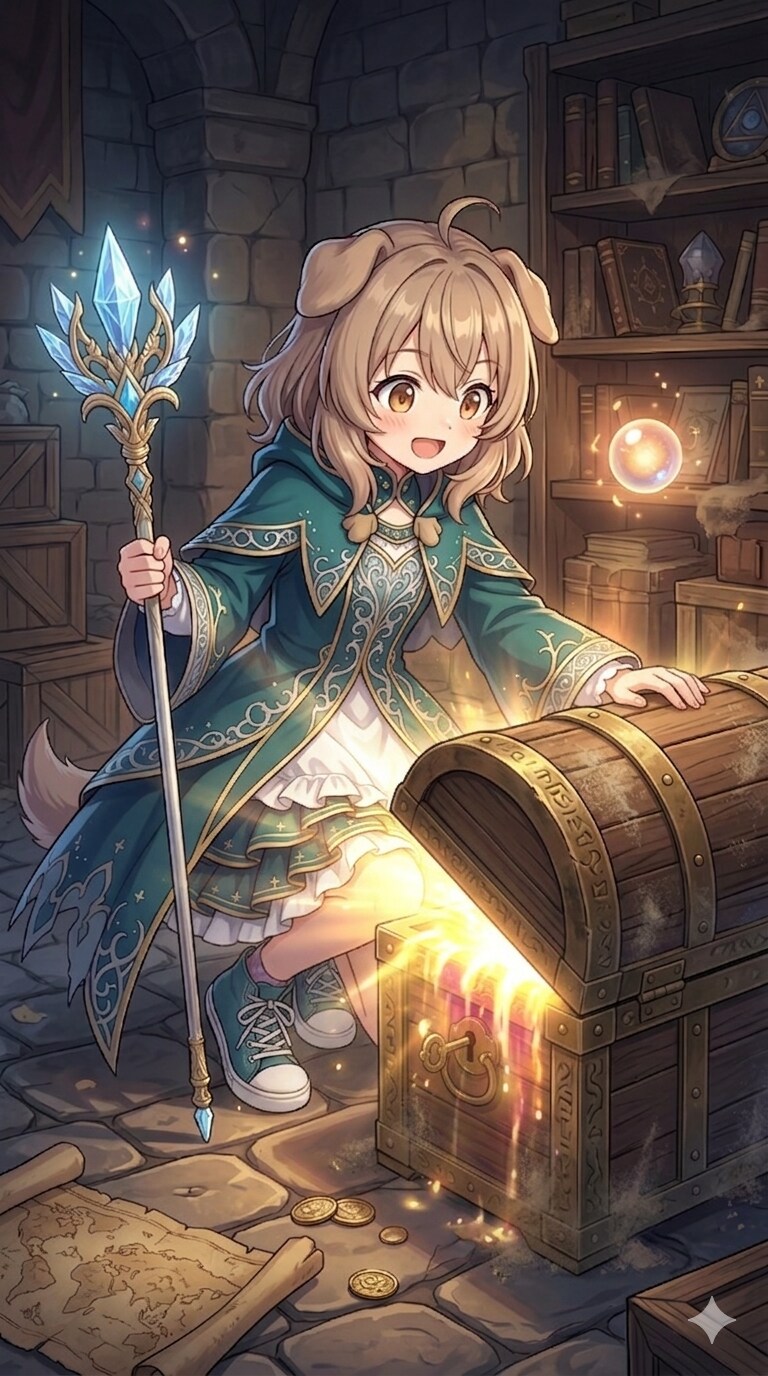 宝箱を見つけたつぐみちゃん